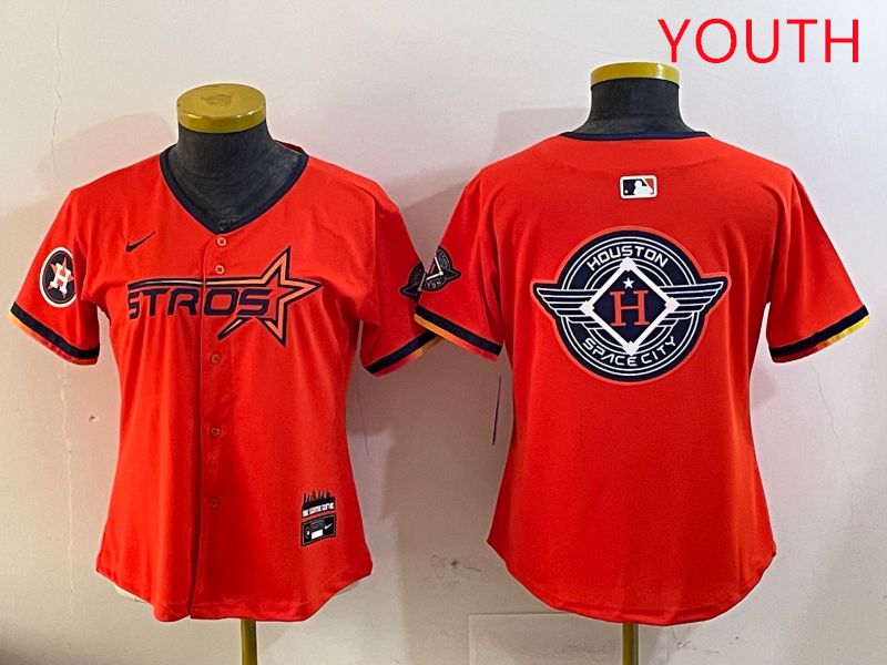 Youth Houston Astros Blank Orange Three generations Joint Name 2025 Nike MLB Jersey style 28